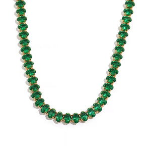 Colar Choker Riviera Navete Esmeralda em Aço Banhado a Ouro