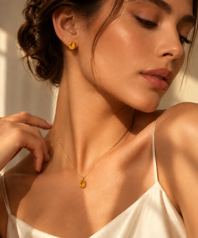 Colar Zircônia Oval Citrino em Aço Banhado a Ouro
