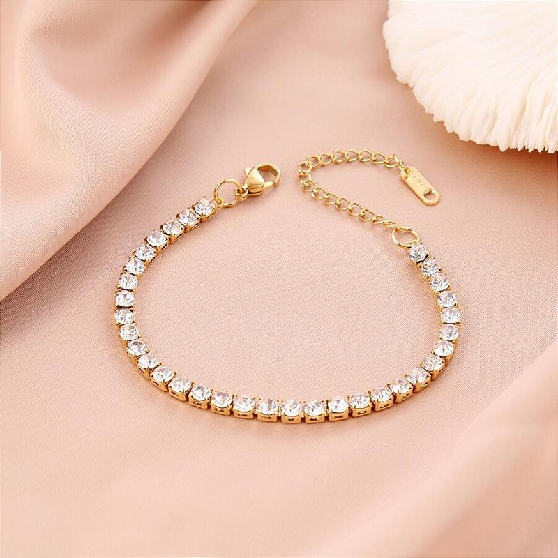 Pulseira Riviera 4mm Banhada a Ouro 18k