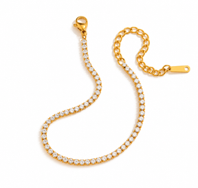 Pulseira Riviera 2mm em Aço Banhado a Ouro