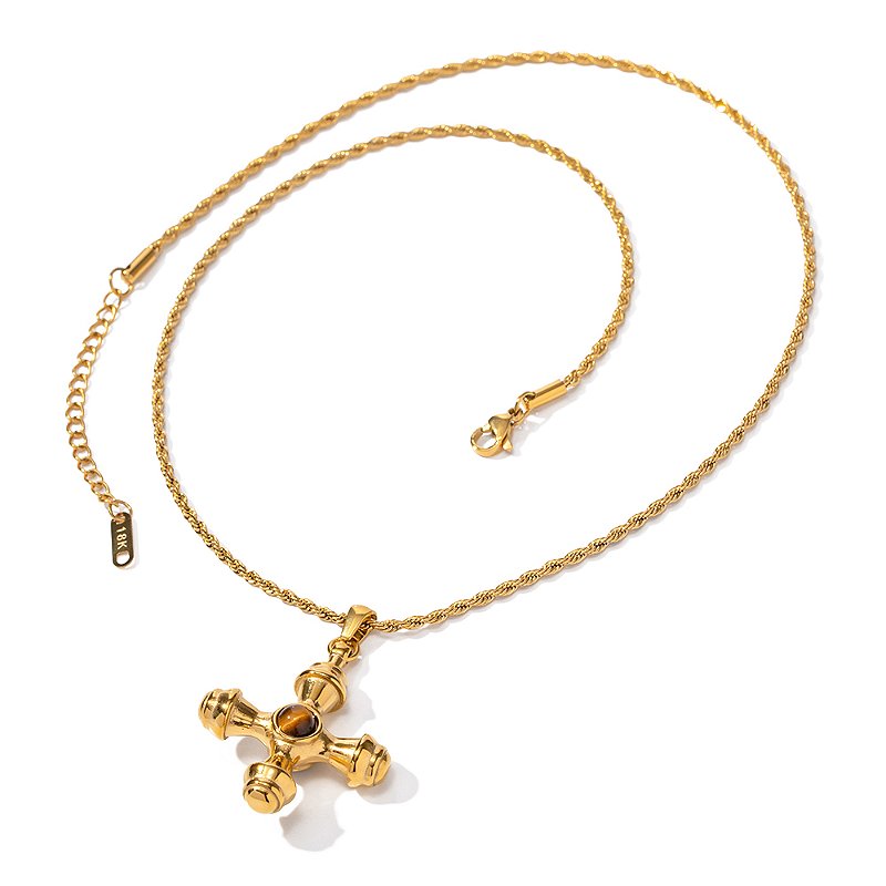 Colar Cruz Olho de Tigre Banhado a Ouro 18k