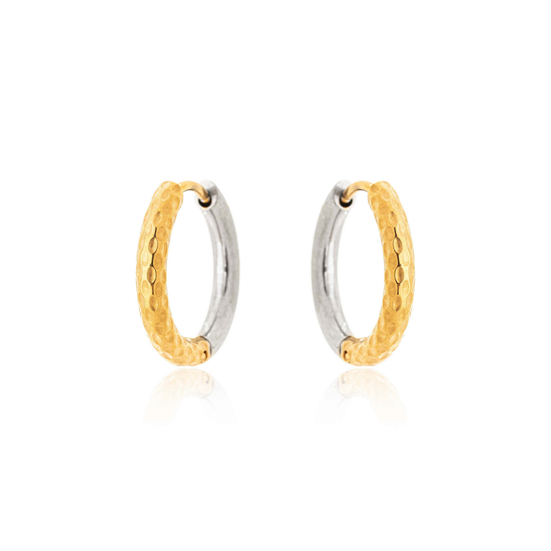 Brinco Argolinha Duo Classic Martelada Banhado a Ouro 18k