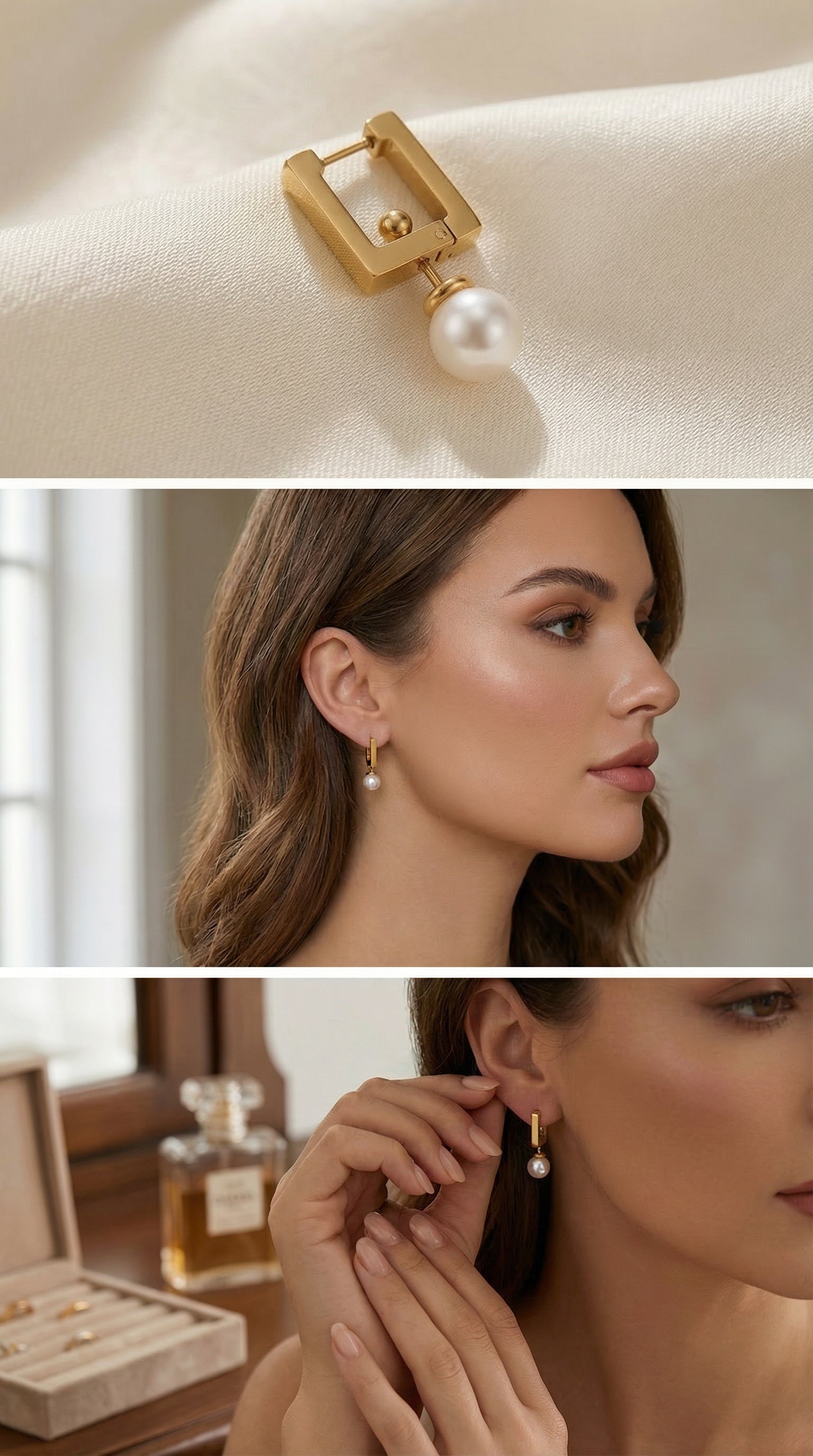 Brinco Argolinha Quadrada com Pérola Banhada a Ouro 18k