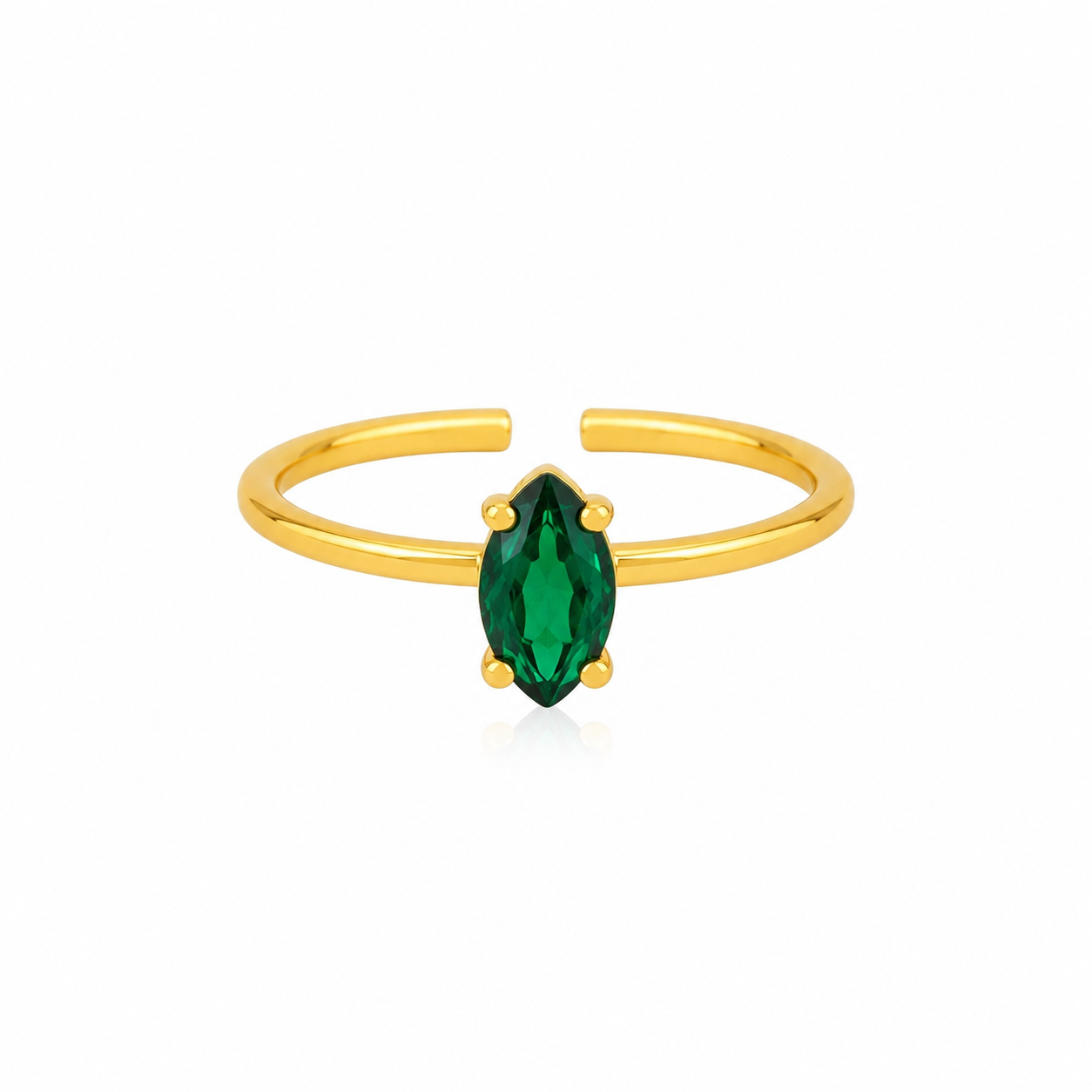 Anel Ajustável Zircônia Esmeralda Banhado a Ouro 18k