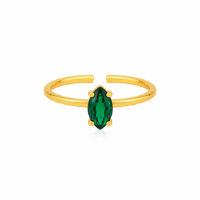 Anel Ajustável Zircônia Esmeralda Banhado a Ouro 18k