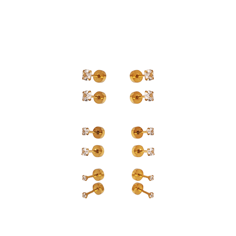 Brinco Trio de Mini Zircônias Banhado a Ouro 18k