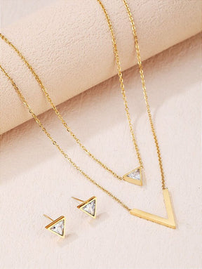 Brinco Zircônia Triangular Banhado a Ouro 18k