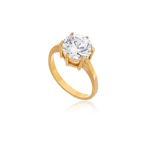 Anel Solitário Zircônia 9mm Banhado a Ouro 18k