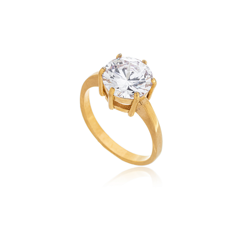 Anel Solitário Zircônia 9mm Banhado a Ouro 18k
