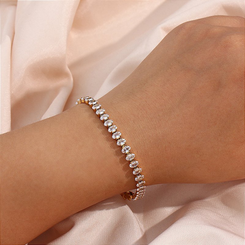 Pulseira Riviera Navete Banhada a Ouro 18k