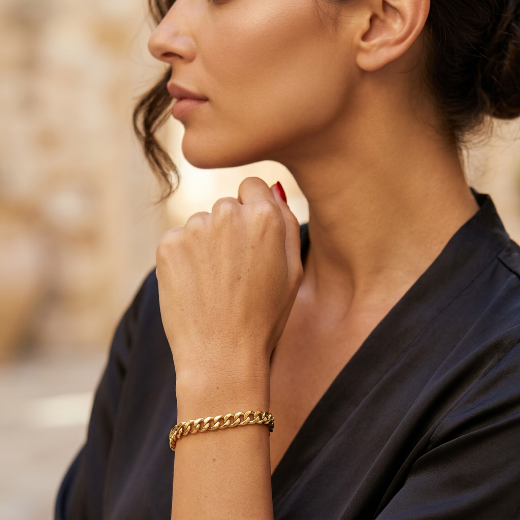 Pulseira Corrente Grossa Banhada a Ouro 18k