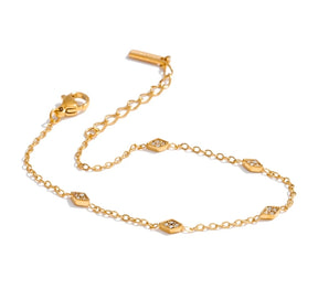 Pulseira Mini Losangos Cravejados em Aço Banhado a Ouro
