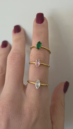 Anel Ajustável Zircônia Esmeralda Banhado a Ouro 18k