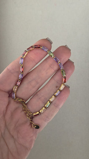 Pulseira Riviera Retangular Colors Banhada a Ouro 18k