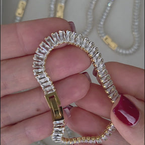 Pulseira Riviera Baguete Banhada a Ouro 18k
