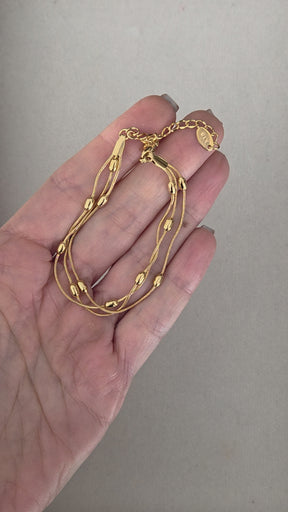 Pulseira 3 Fios com Bolinhas Banhada a Ouro 18k