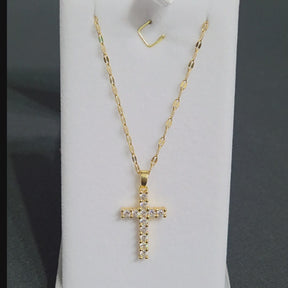 Colar Cruz Riviera Clássica Banhado a Ouro 18k