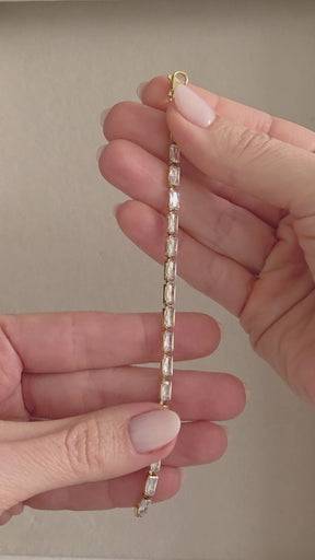 Pulseira Riviera Retangular em Aço Banhado a Ouro