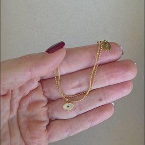 Pulseira Dupla Olho Grego em aço Banhado a Ouro