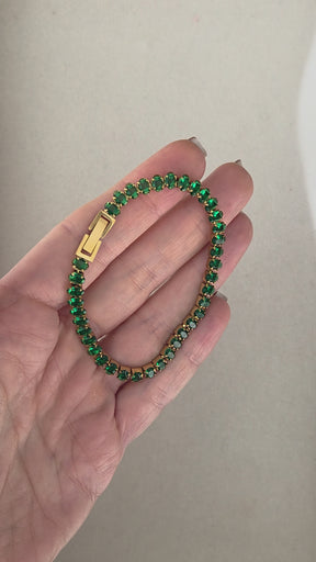 Pulseira Riviera Navete Esmeralda Banhada a Ouro 18k