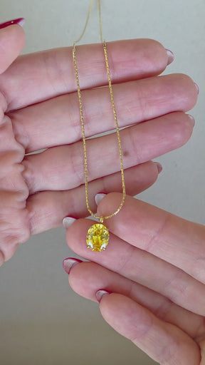 Colar Zircônia Oval Citrino em Aço Banhado a Ouro