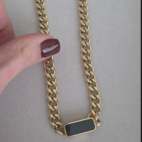 Colar Correntaria com Pedra Ônix Banhado a Ouro 18k
