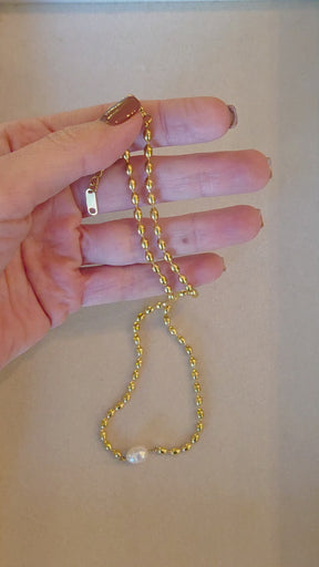 Colar Bolinhas e Pérola Banhado a Ouro 18k