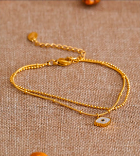 Pulseira Dupla Olho Grego em aço Banhado a Ouro
