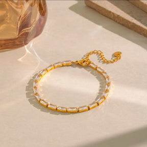 Pulseira Riviera Retangular em Aço Banhado a Ouro