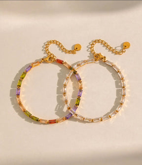 Pulseira Riviera Retangular em Aço Banhado a Ouro