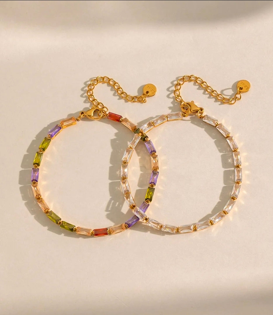 Pulseira Riviera Retangular em Aço Banhado a Ouro