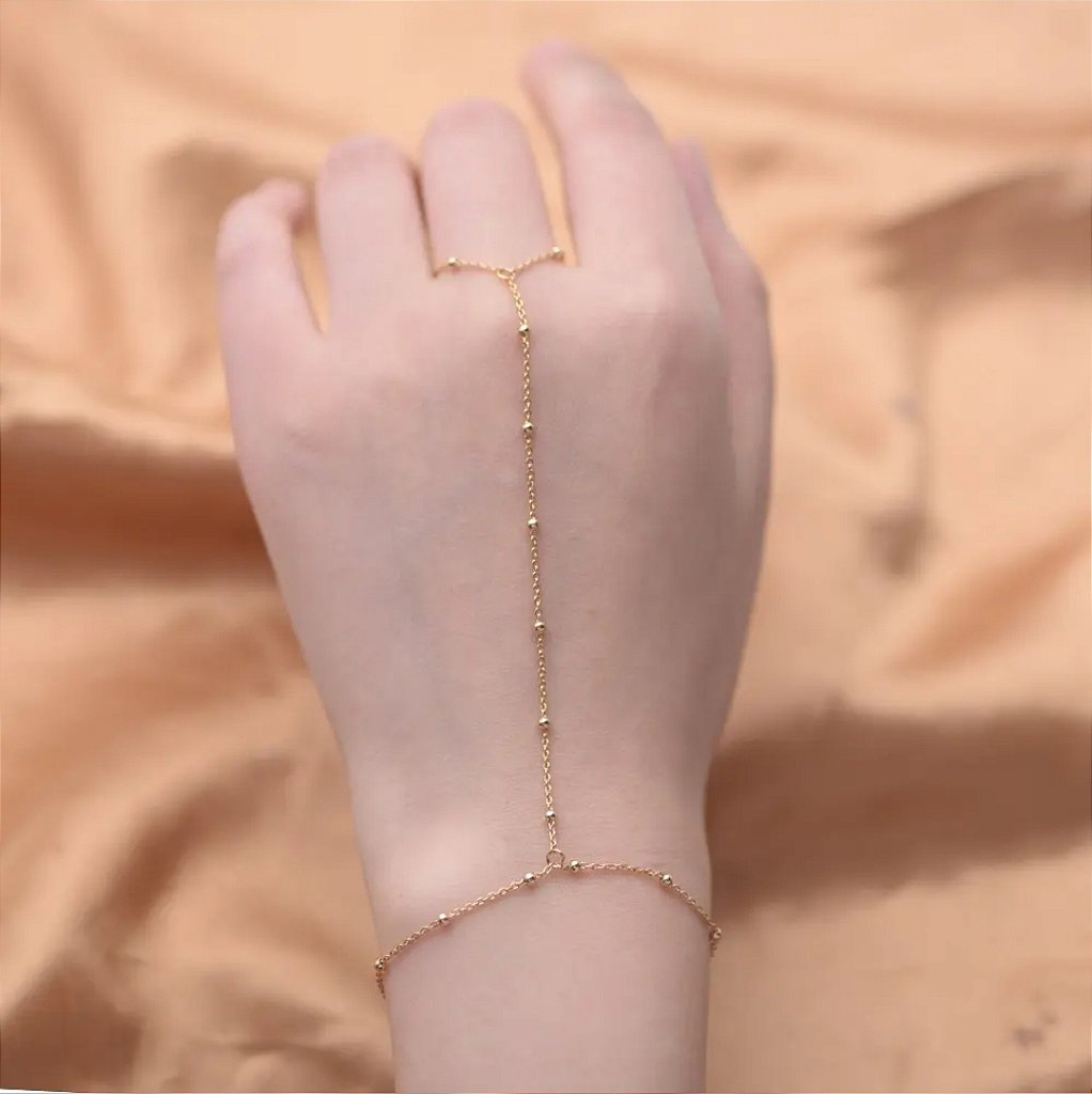 Pulseira de Mão Mini Esferas Banhada a Ouro 18k