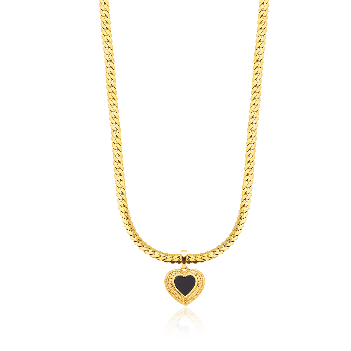 Colar Pingente de Coração Ônix Banhado a Ouro 18k