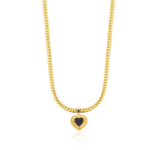 Colar Pingente de Coração Ônix Banhado a Ouro 18k