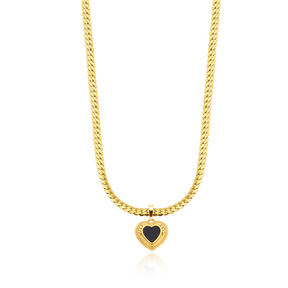 Colar Pingente de Coração Ônix Banhado a Ouro 18k