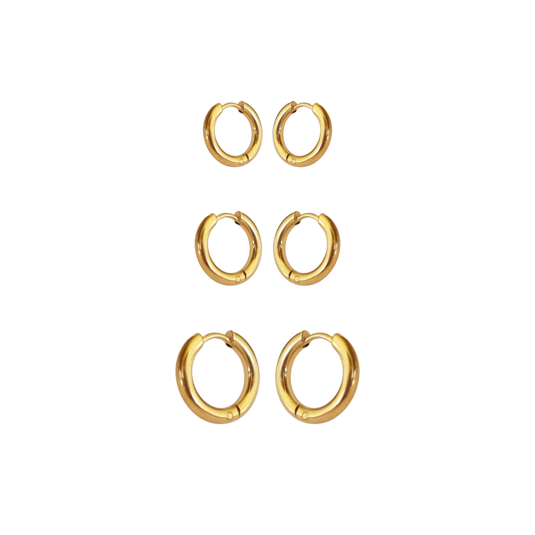 Trio de Argolinhas Lisas (PP, P e M) Banhadas a Ouro 18k
