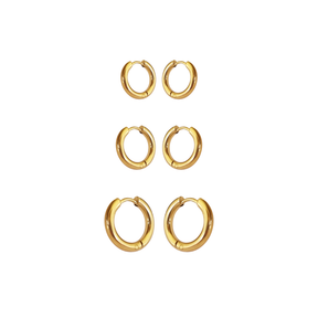Trio de Argolinhas Lisas (PP, P e M) Banhadas a Ouro 18k